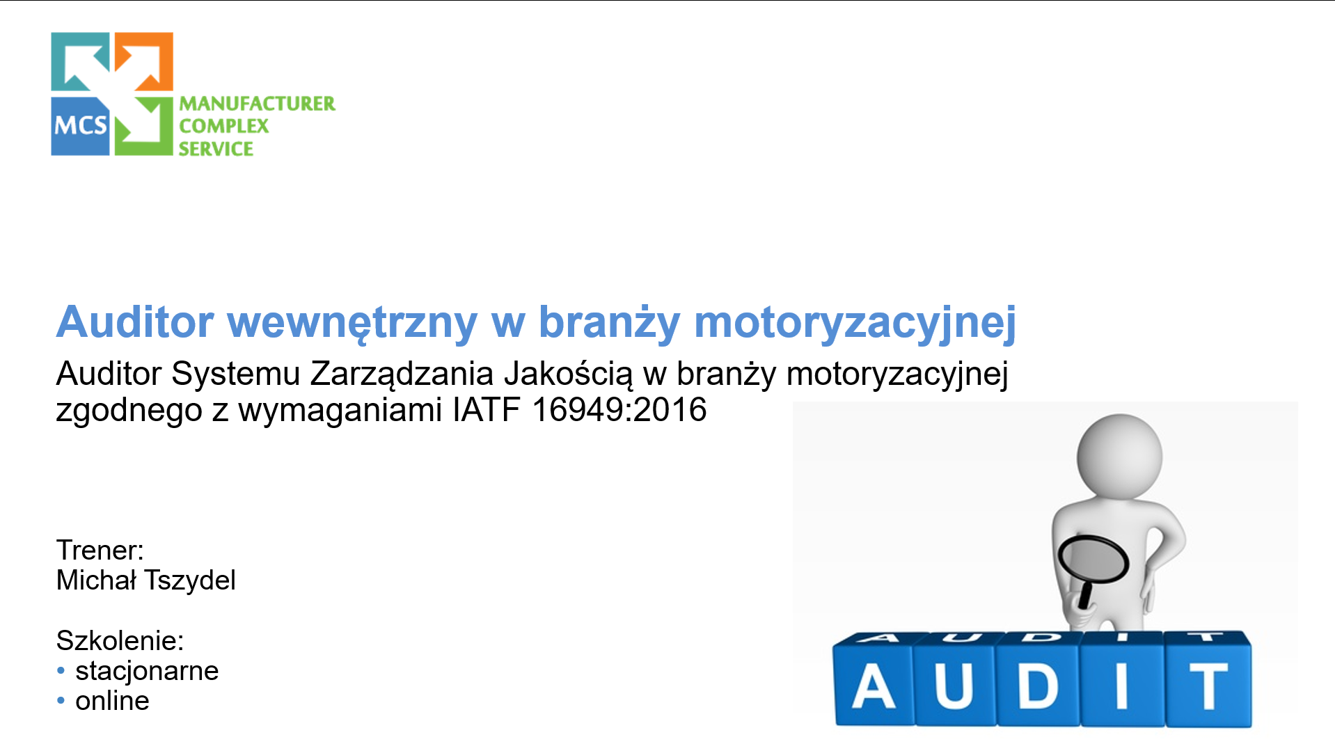 Strona tytułowa Auditor jakości w motoryzacji